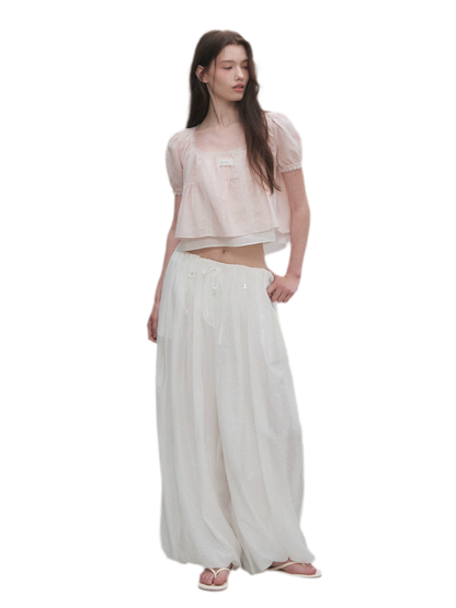 Cotton Lace Trim Cropped Top
