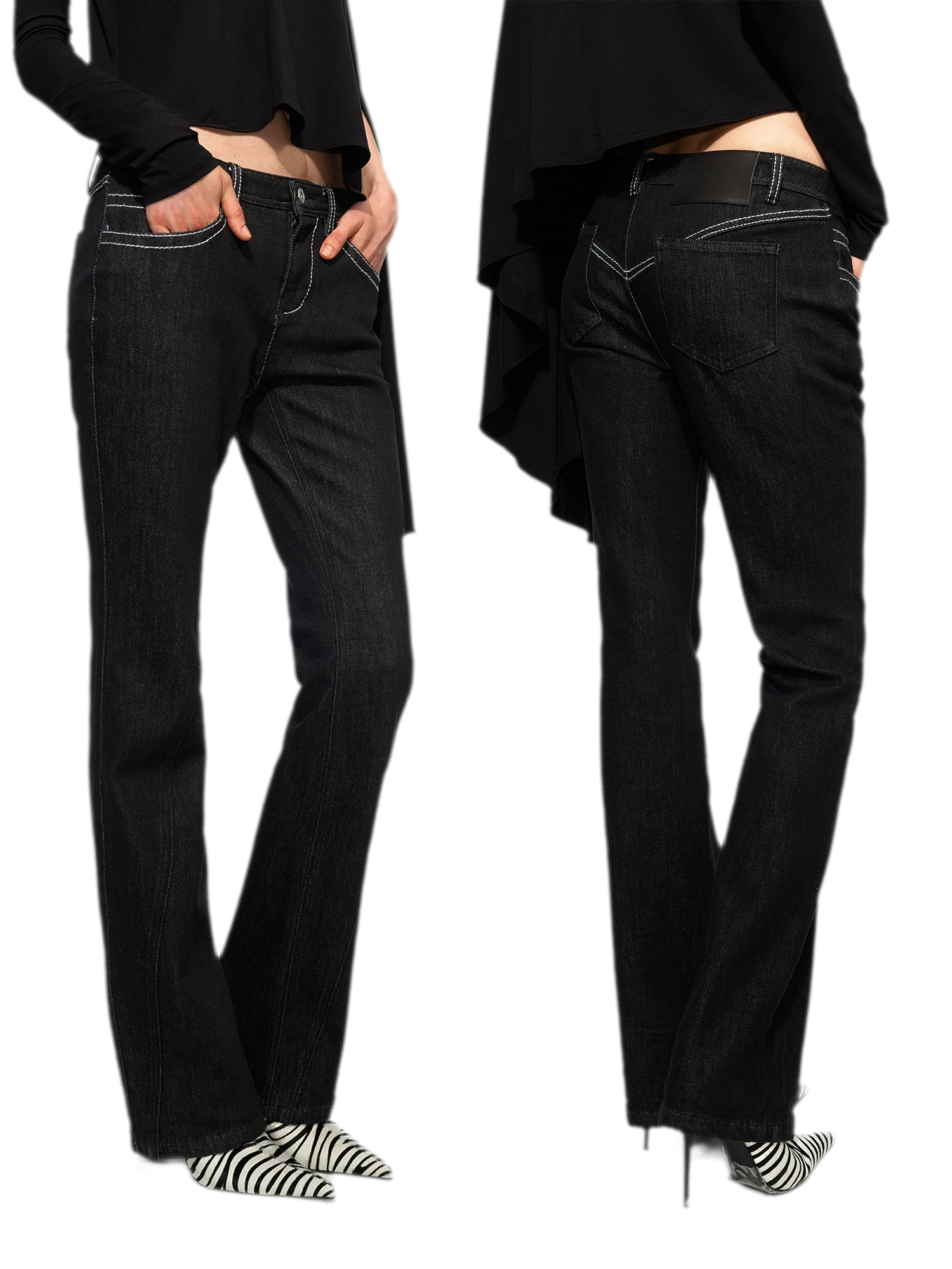 Tencel Geometric Panel Straight-Leg Jeans
