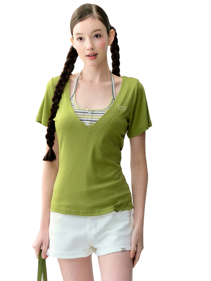 Original Lyocell Colorblock V-Neck Two-Piece Set