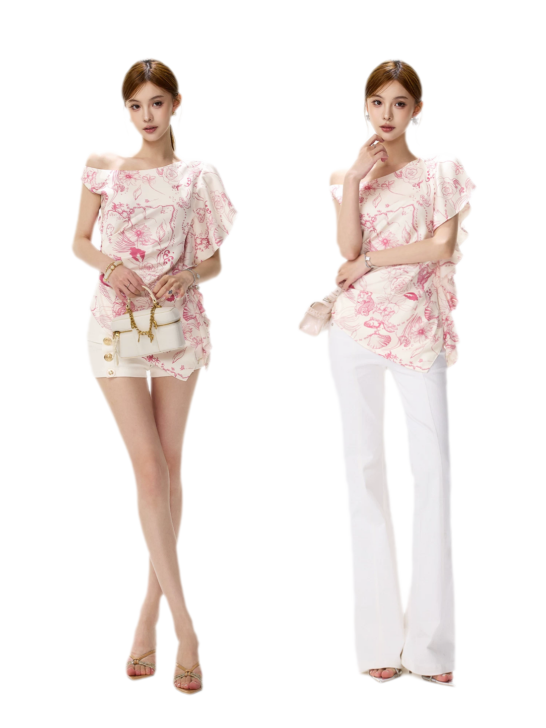 Printed One-Shoulder Ruffle Top