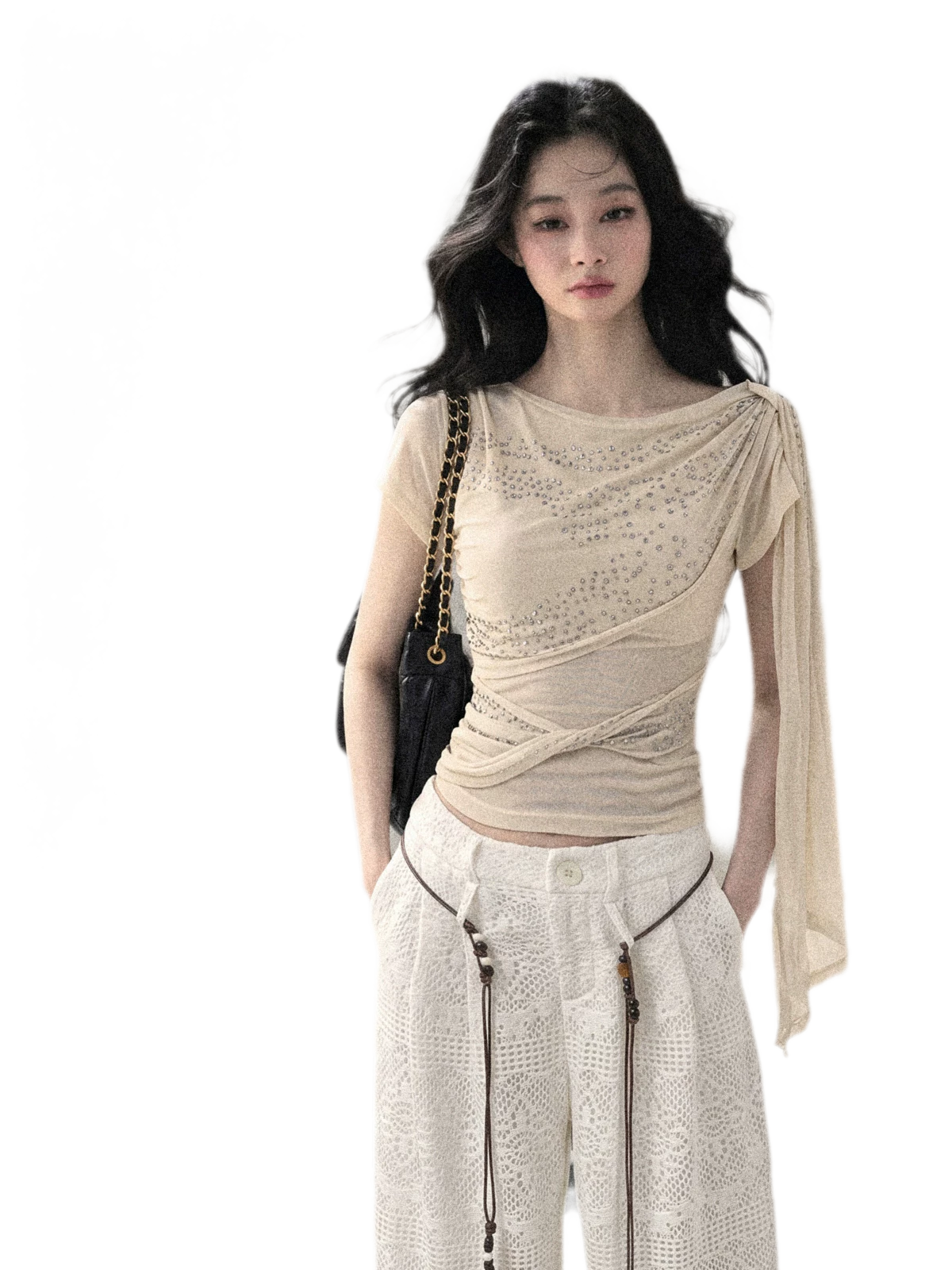 Mesh Drape Rhinestone Top | Final Sale
