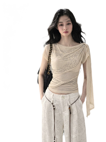 Mesh Drape Rhinestone Top | Final Sale