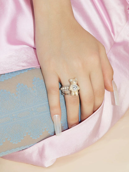 Layered Bear Pearl Statement Ring