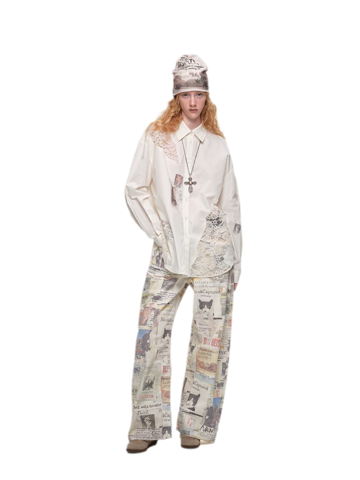 Lace Patchwork Oversized Shirt