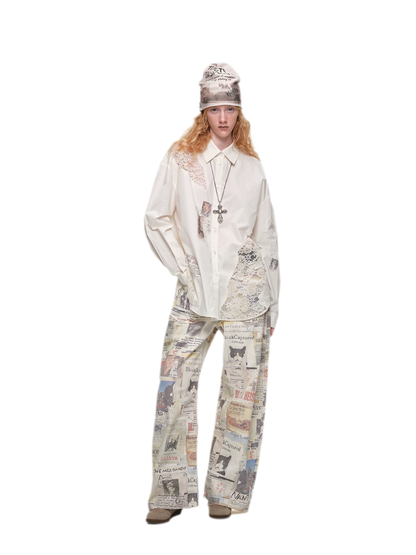 Lace Patchwork Oversized Shirt