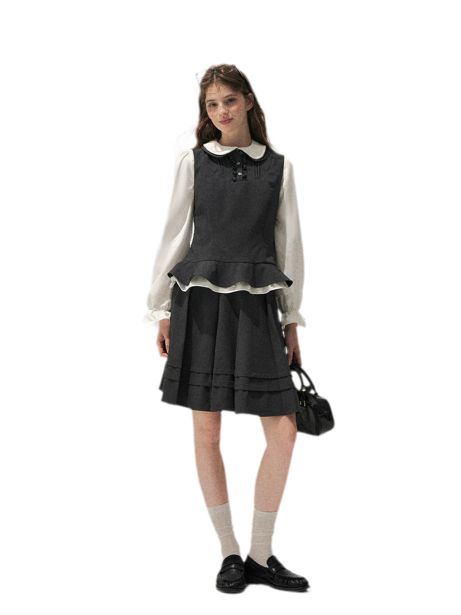 Textured Pleated Vest Skirt Set