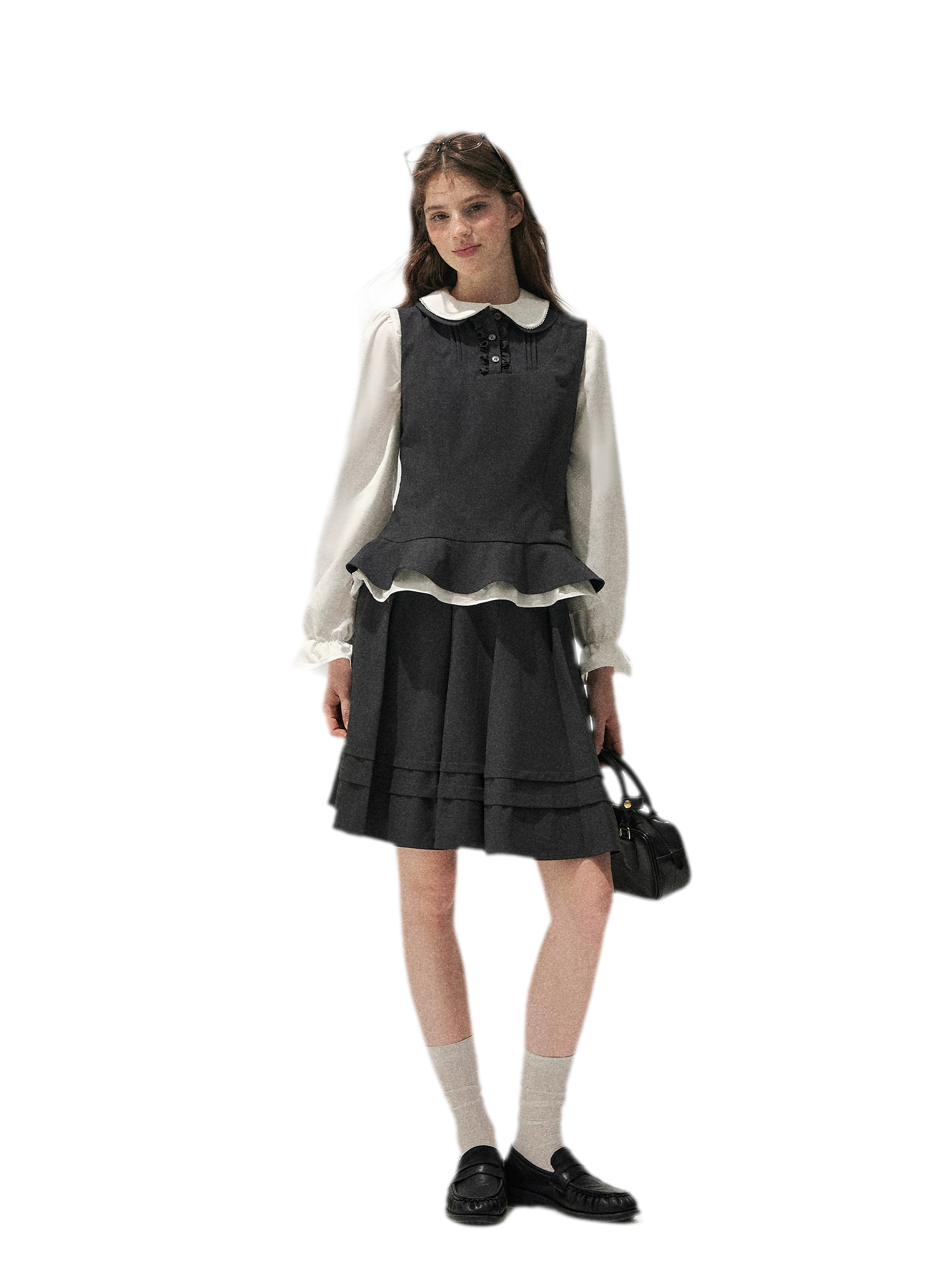 Textured Pleated Vest Skirt Set