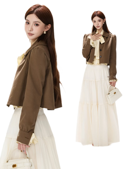 Vintage Puff Sleeve Cropped Jacket