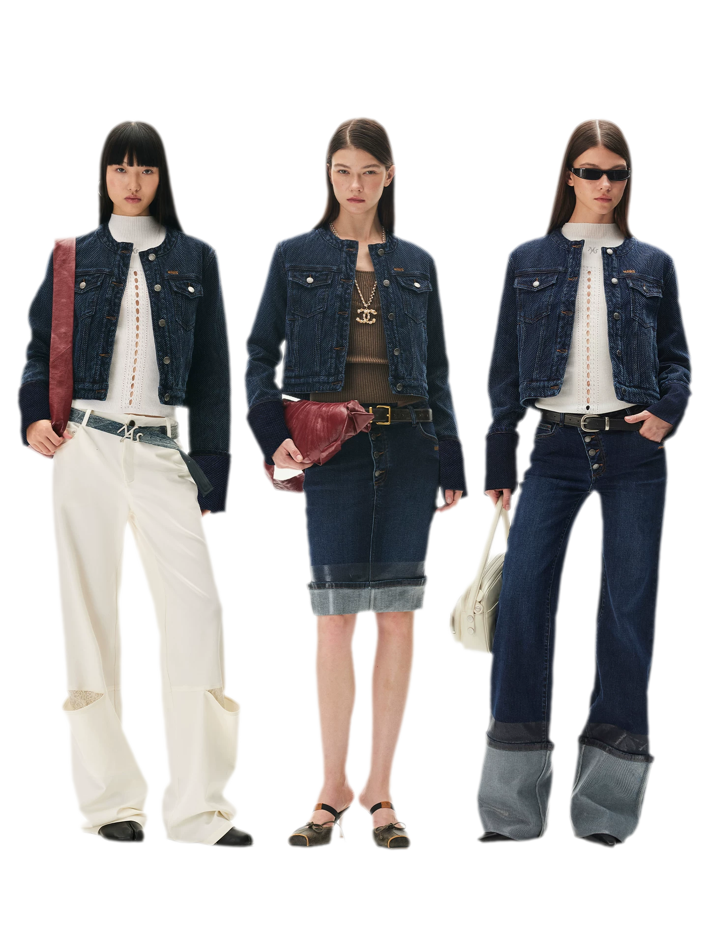 Textured Jacquard Cropped Denim Jacket