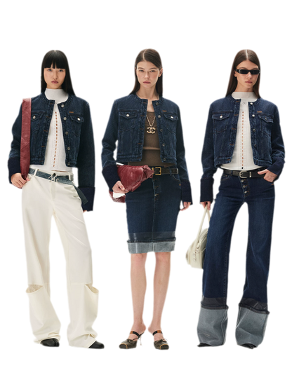 Textured Jacquard Cropped Denim Jacket