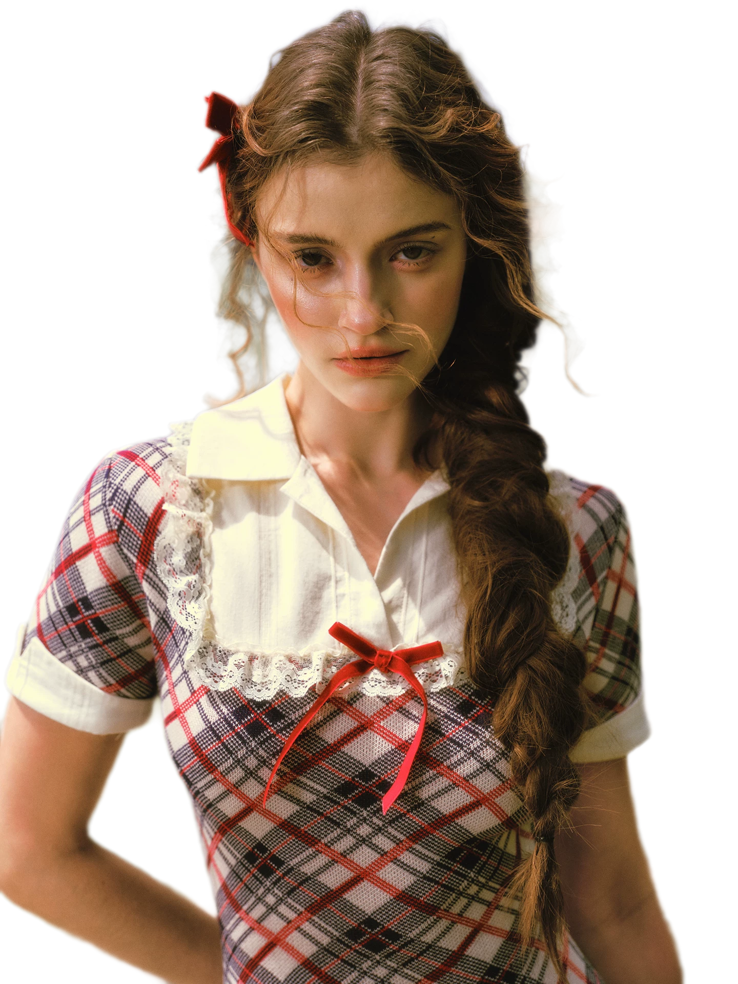 Contrast Plaid Collared Dress