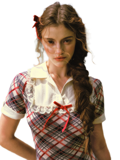 Contrast Plaid Collared Dress