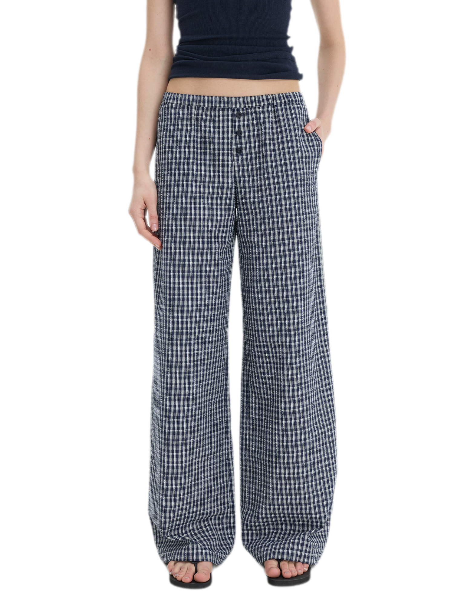 Textured Check Wide-Leg Trousers