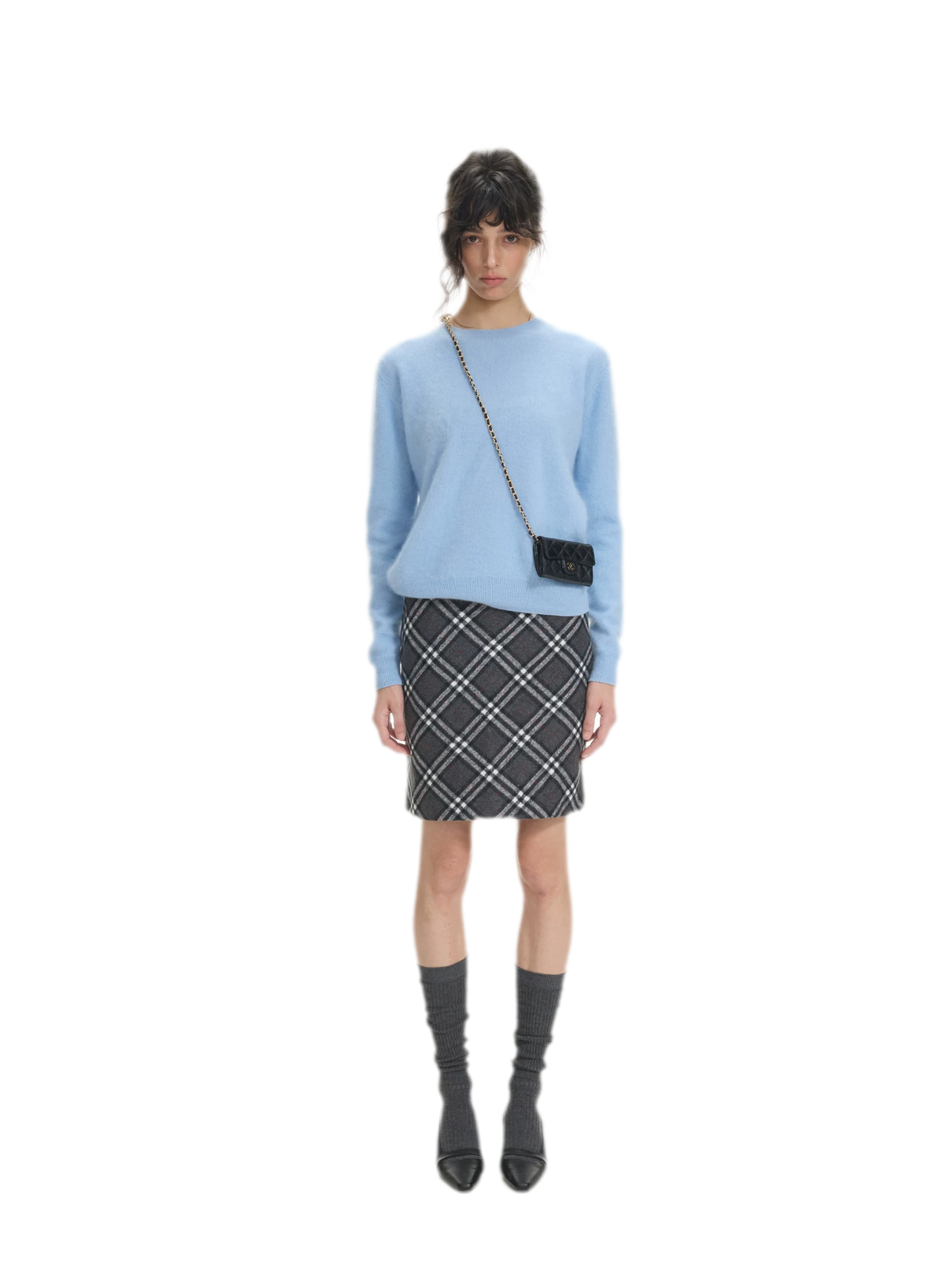 Diagonal Plaid A-Line Midi Skirt