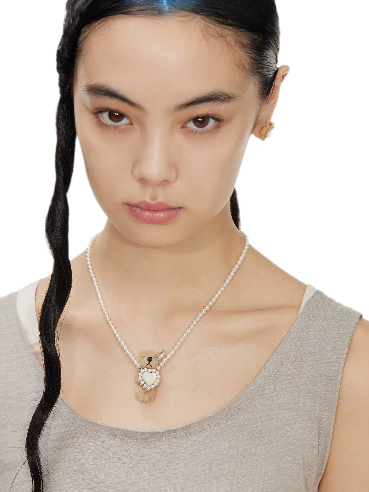 Plush Bear Pearl Pendant Necklace