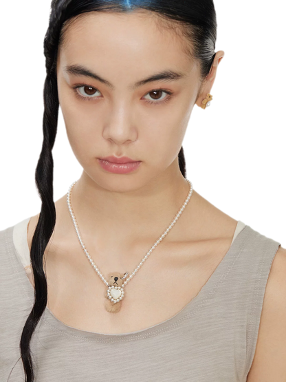 Plush Bear Pearl Pendant Necklace