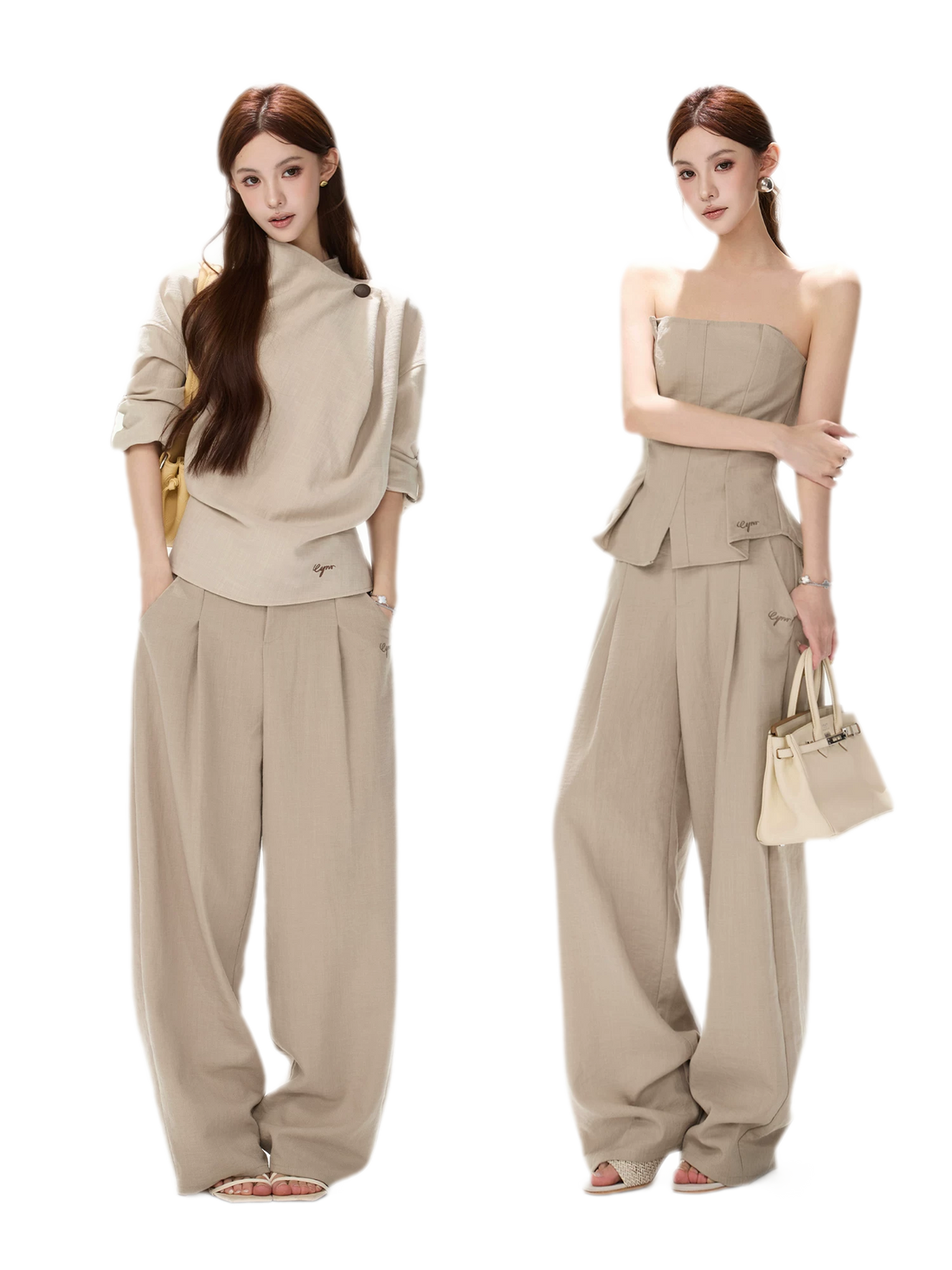 Pleated Ruffle Bustier Trouser Set