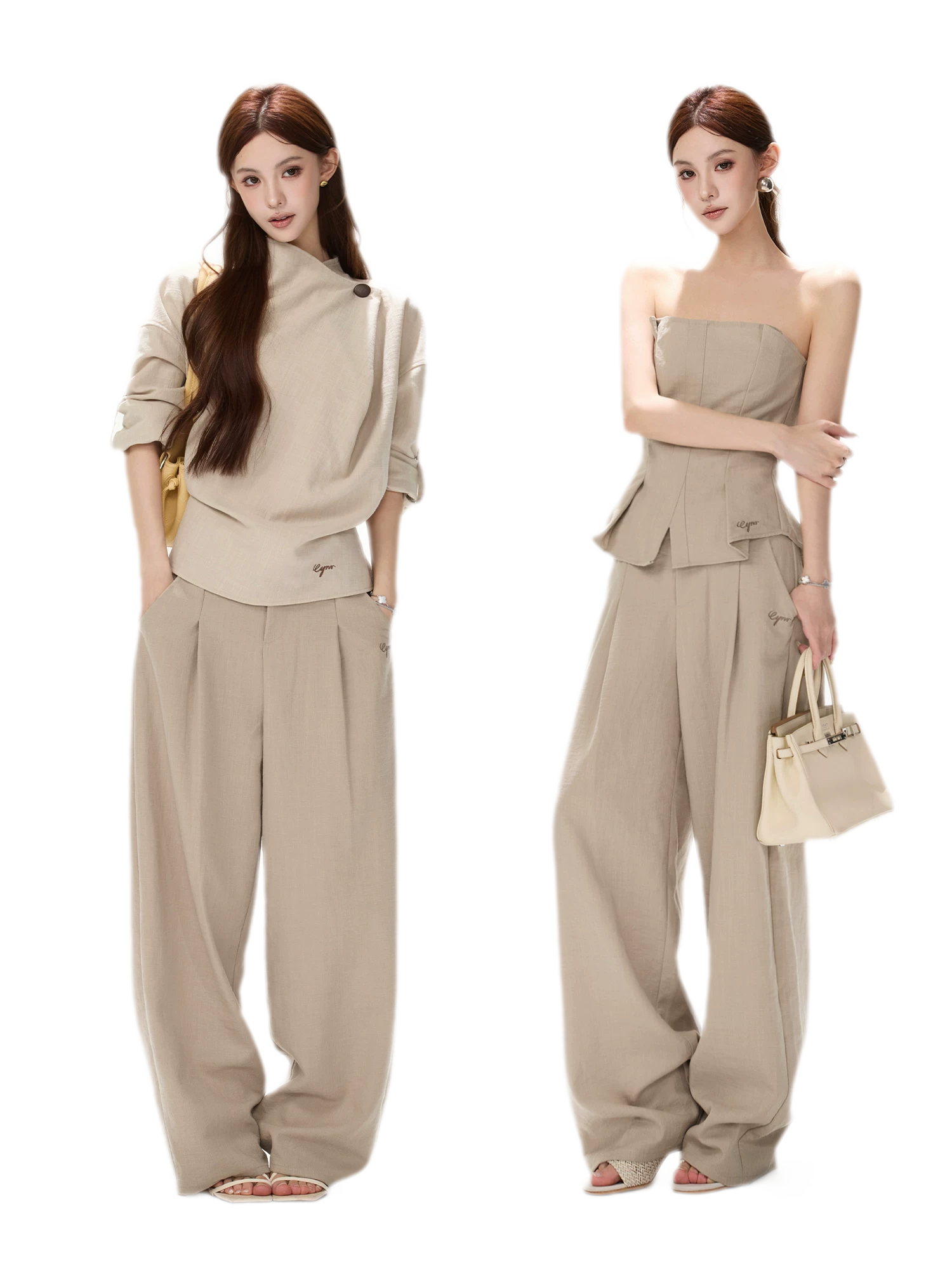 Pleated Ruffle Bustier Trouser Set