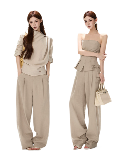 Pleated Ruffle Bustier Trouser Set