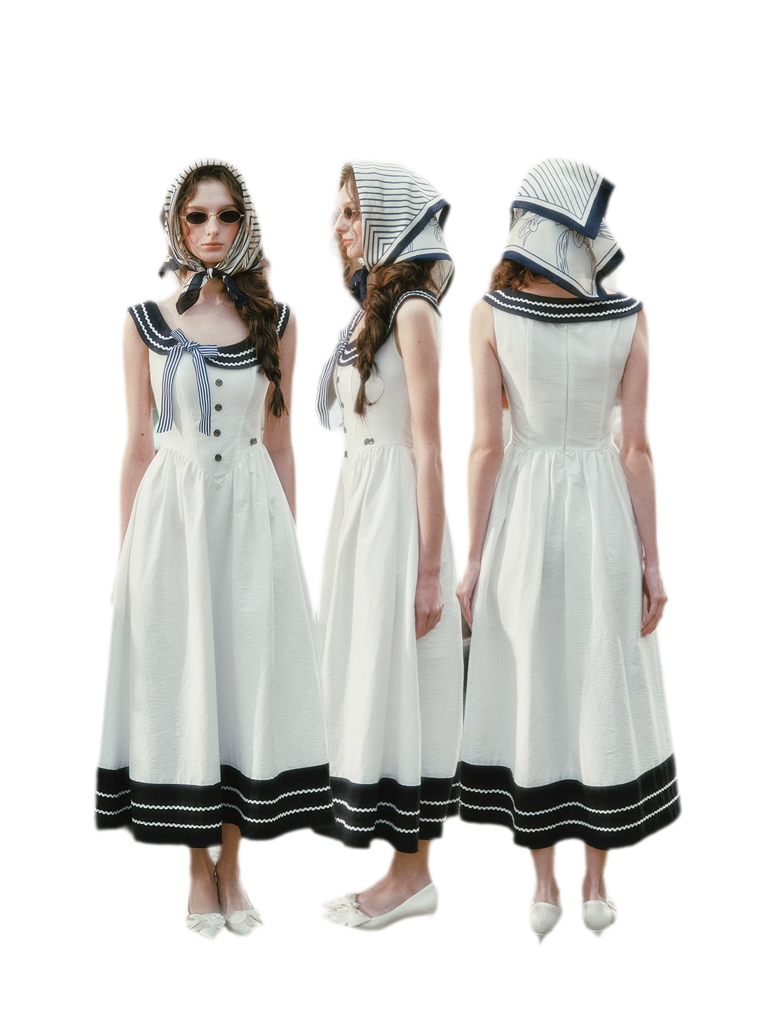 Contrast Sailor Collar Maxi Dress