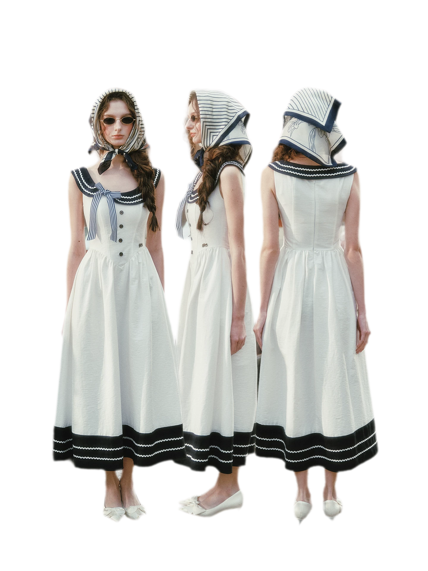 Contrast Sailor Collar Maxi Dress