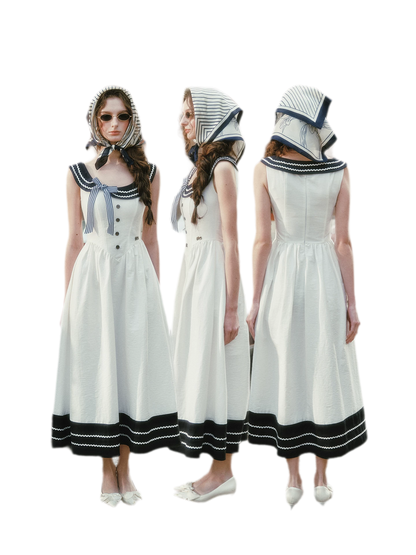 Contrast Sailor Collar Maxi Dress