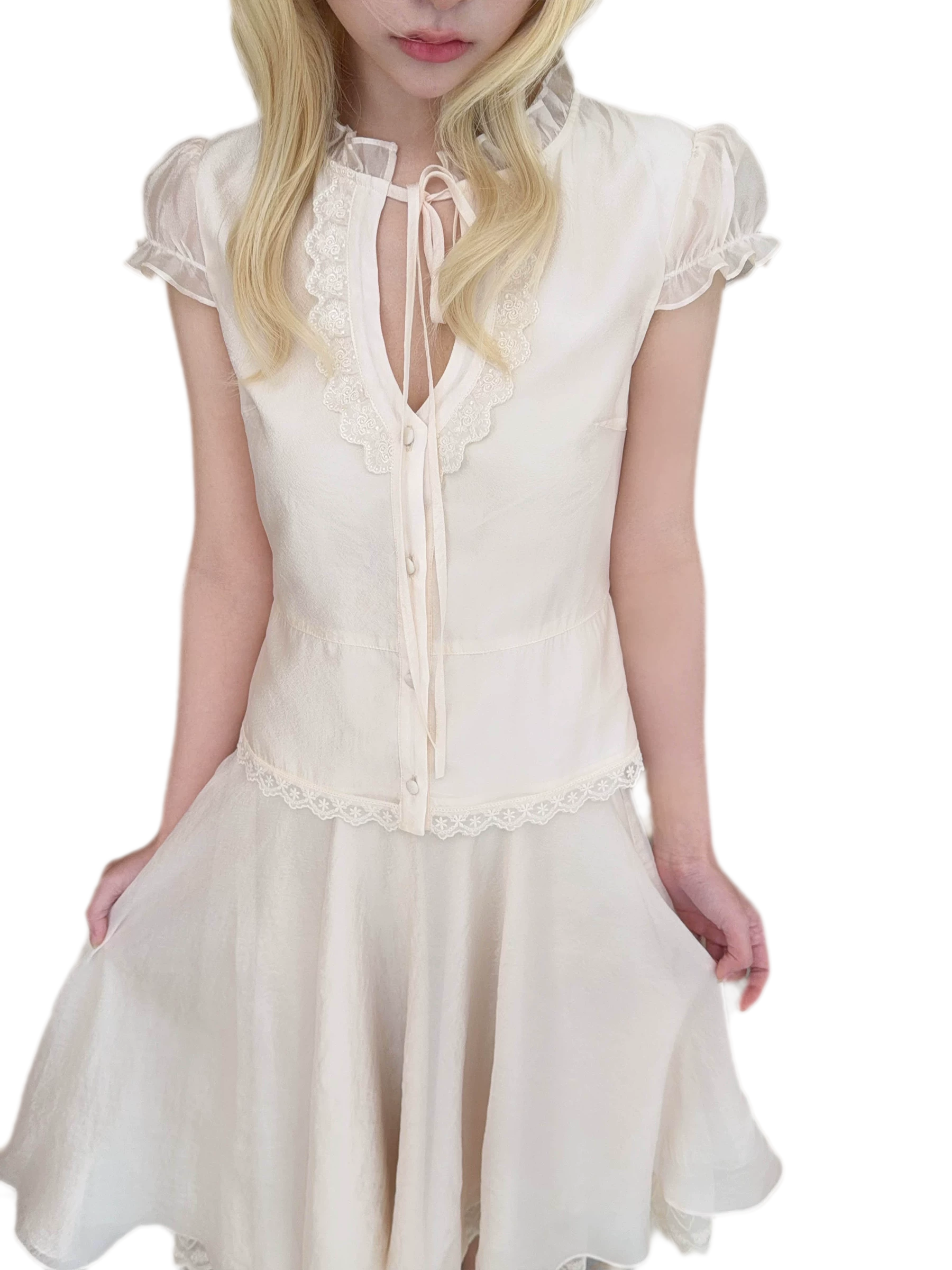 Sweet Lace Blouse Skirt