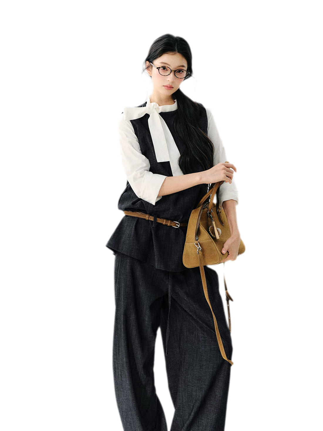7SHIFTIN Contrast Ribbon Denim Blouse – view 2
