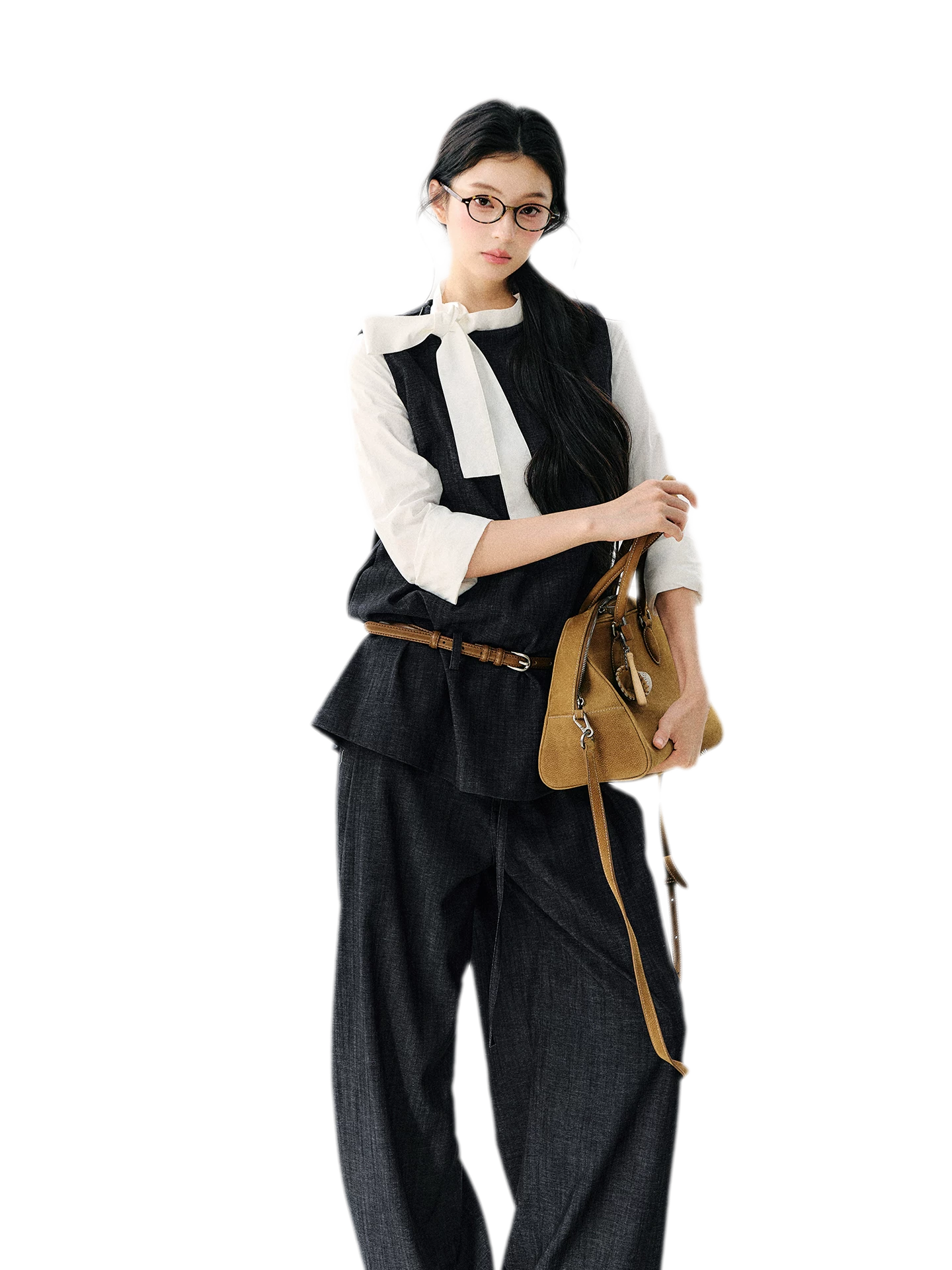 Contrast Ribbon Denim Blouse