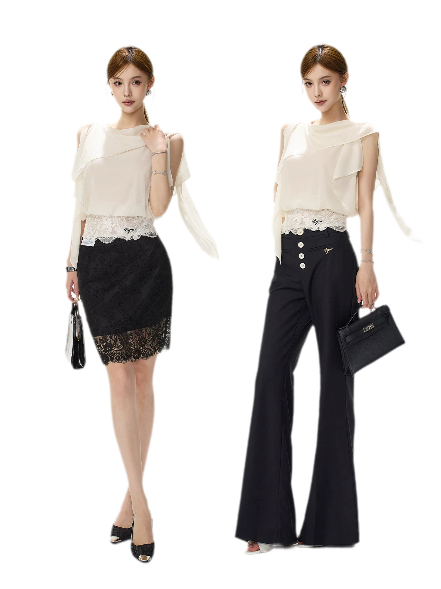 Off-Shoulder Chiffon Blouse