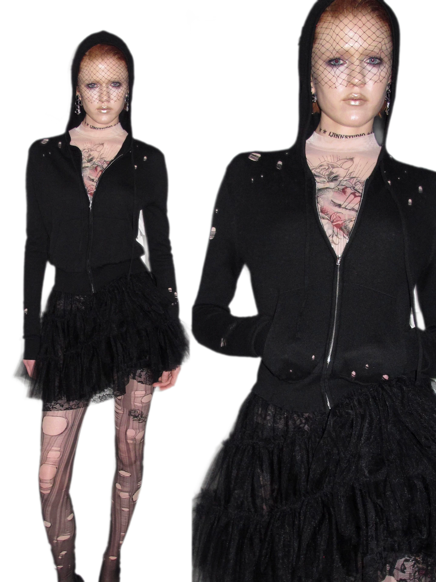 Distressed Hooded Knit Cardigan