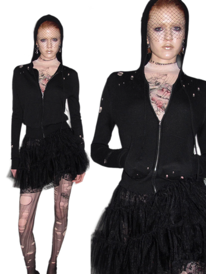Distressed Hooded Knit Cardigan