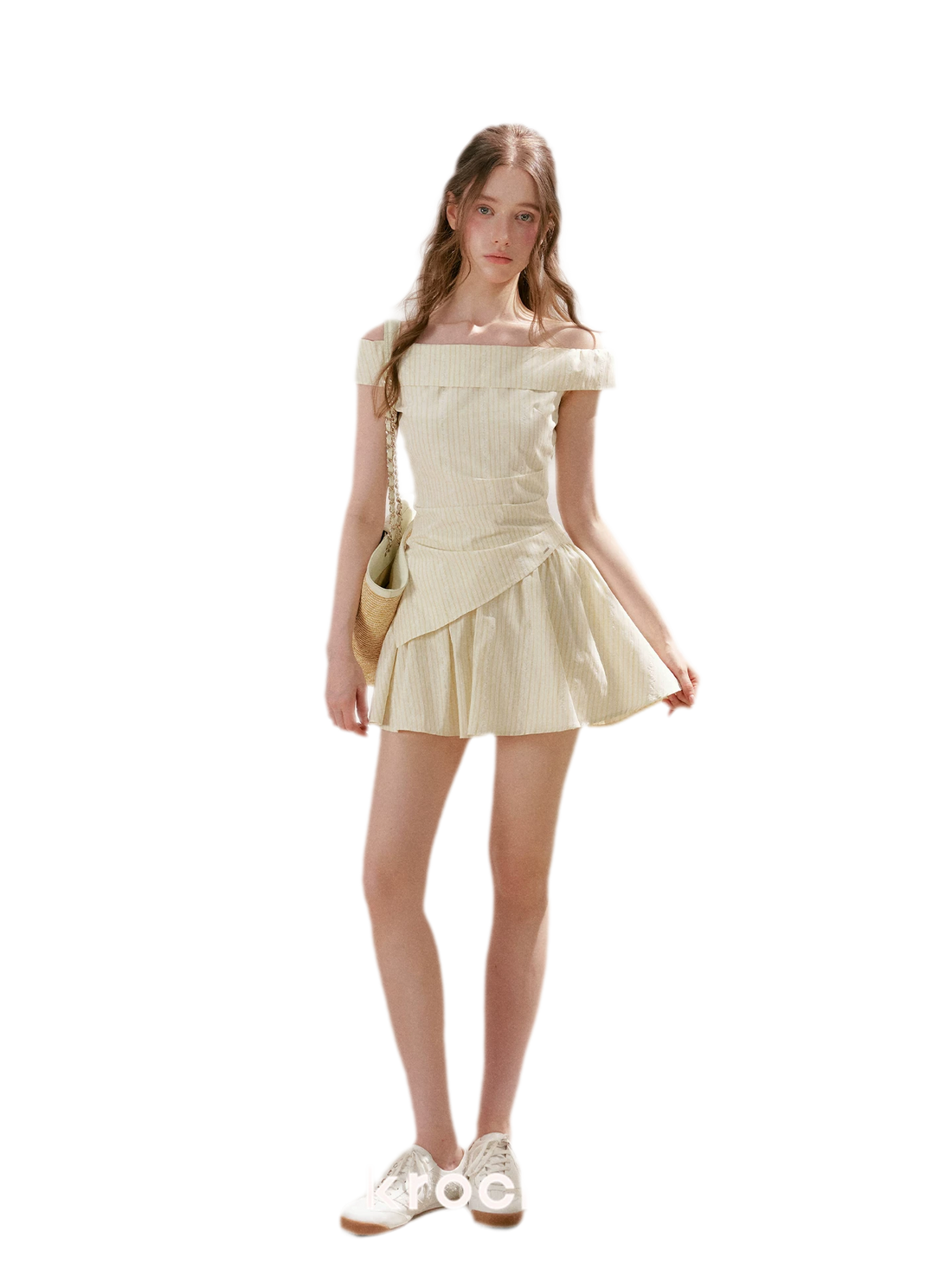 Striped Off-Shoulder Top and A-Line Skirt Set