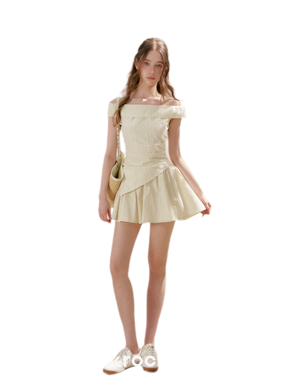 Striped Off-Shoulder Top and A-Line Skirt Set