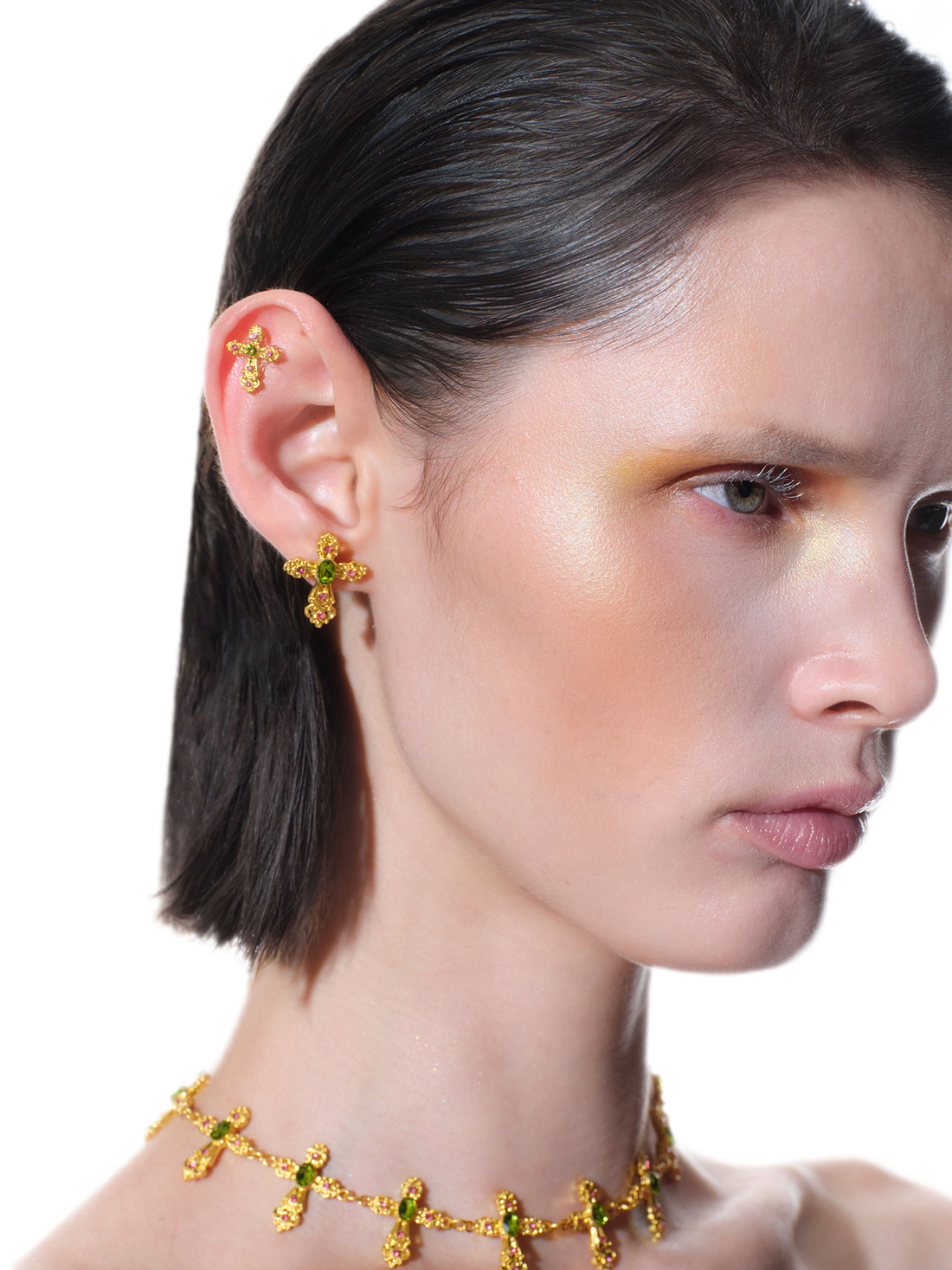 Baroque Cross Rhinestone Stud Earrings