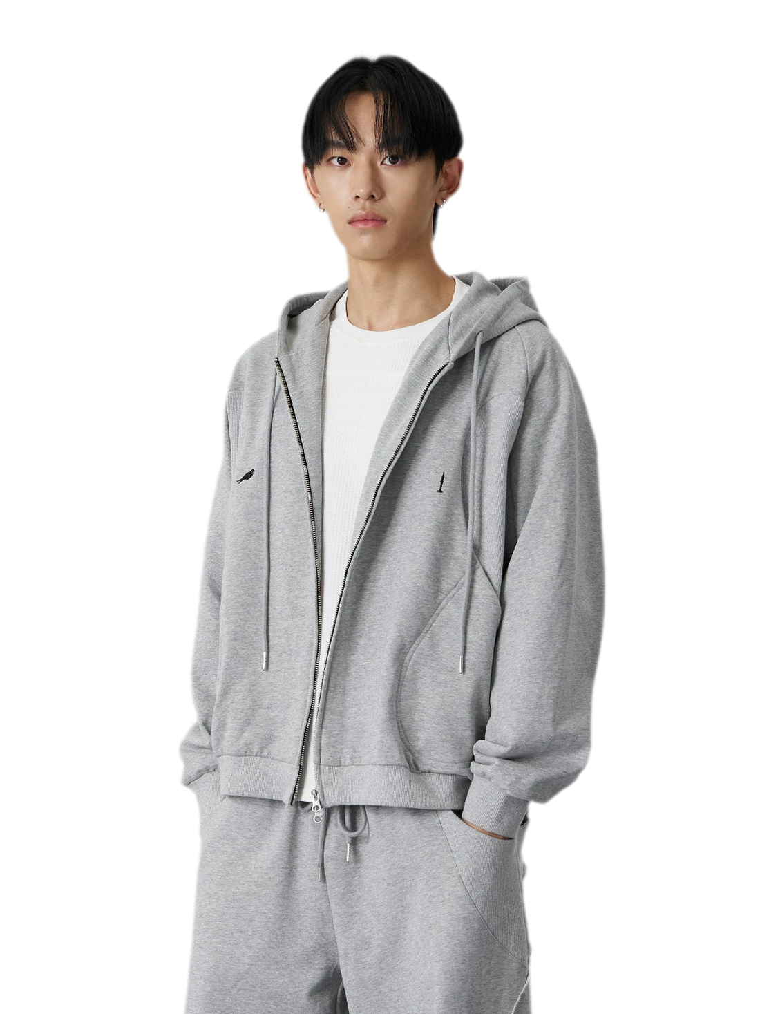 Ribbed Panel Hooded Zip Jacket