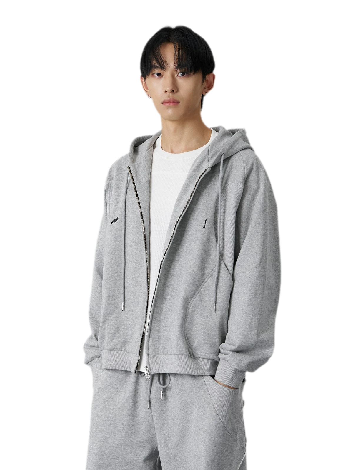 Ribbed Panel Hooded Zip Jacket