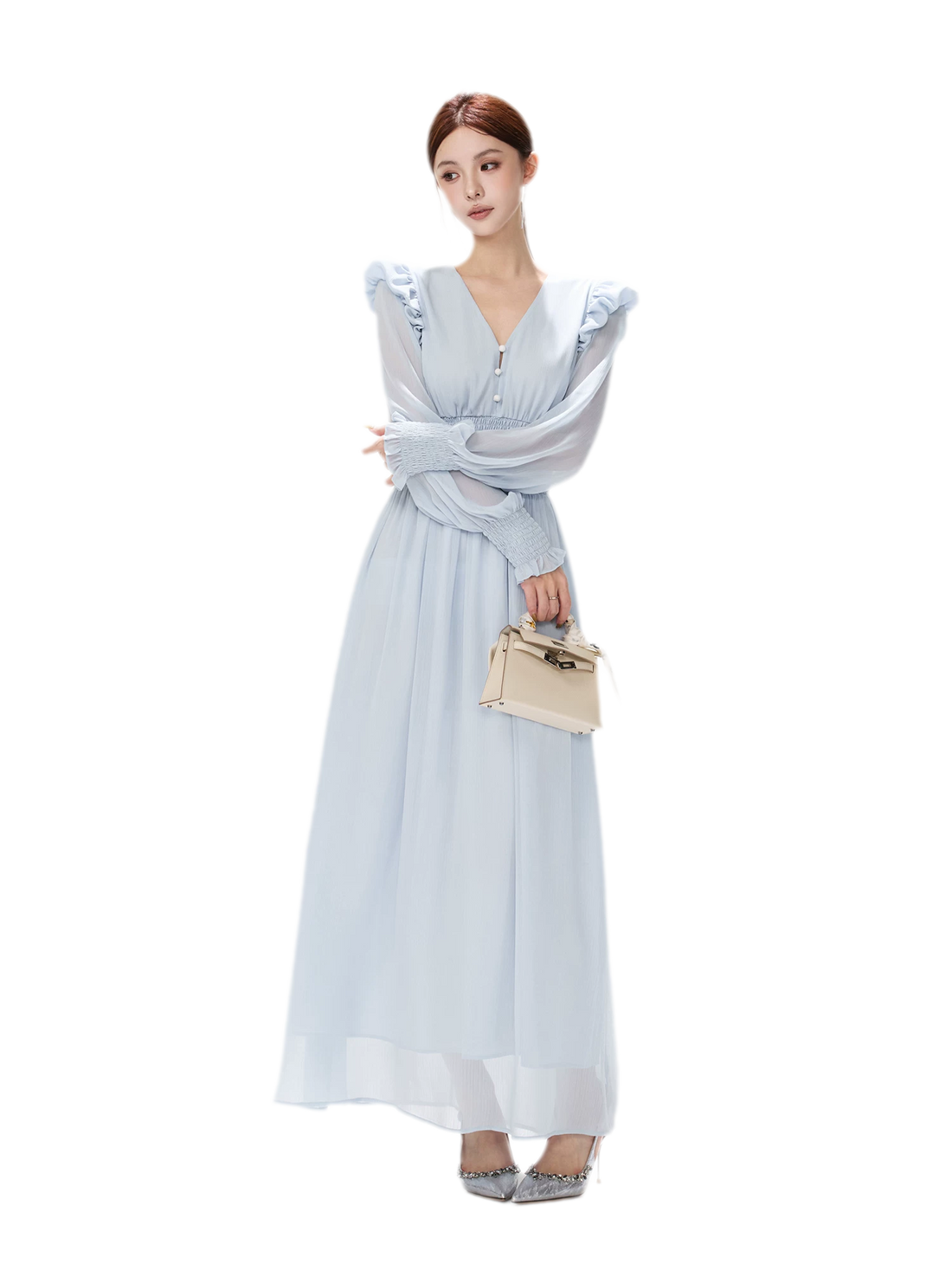 Textured Ruffle V-Neck Dress