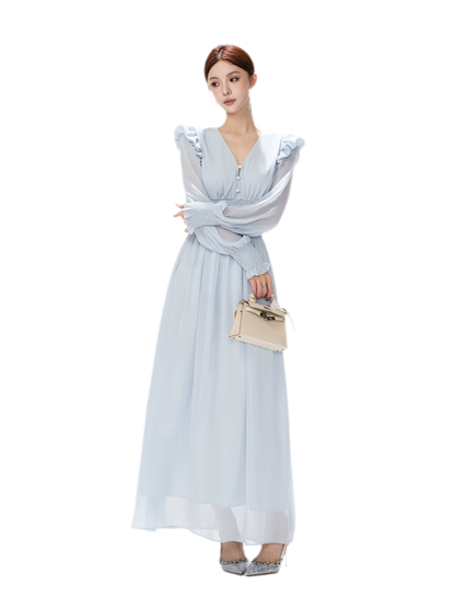 Textured Ruffle V-Neck Dress