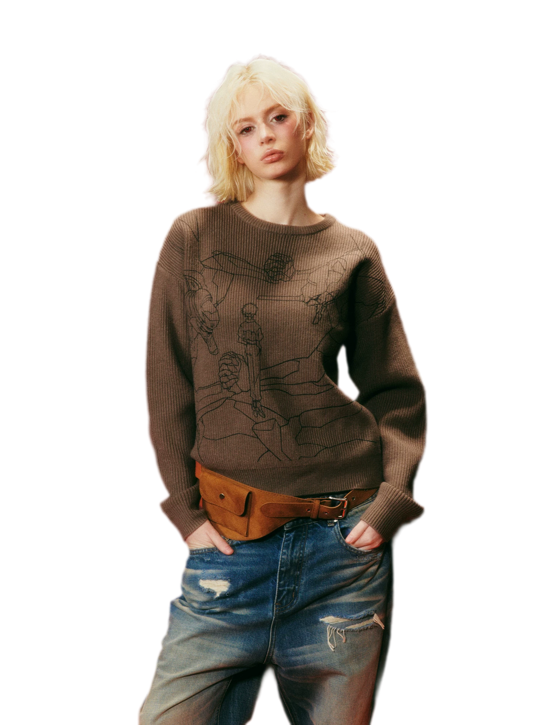DSM x EVA Rib-Knit Linework Graphic Sweater