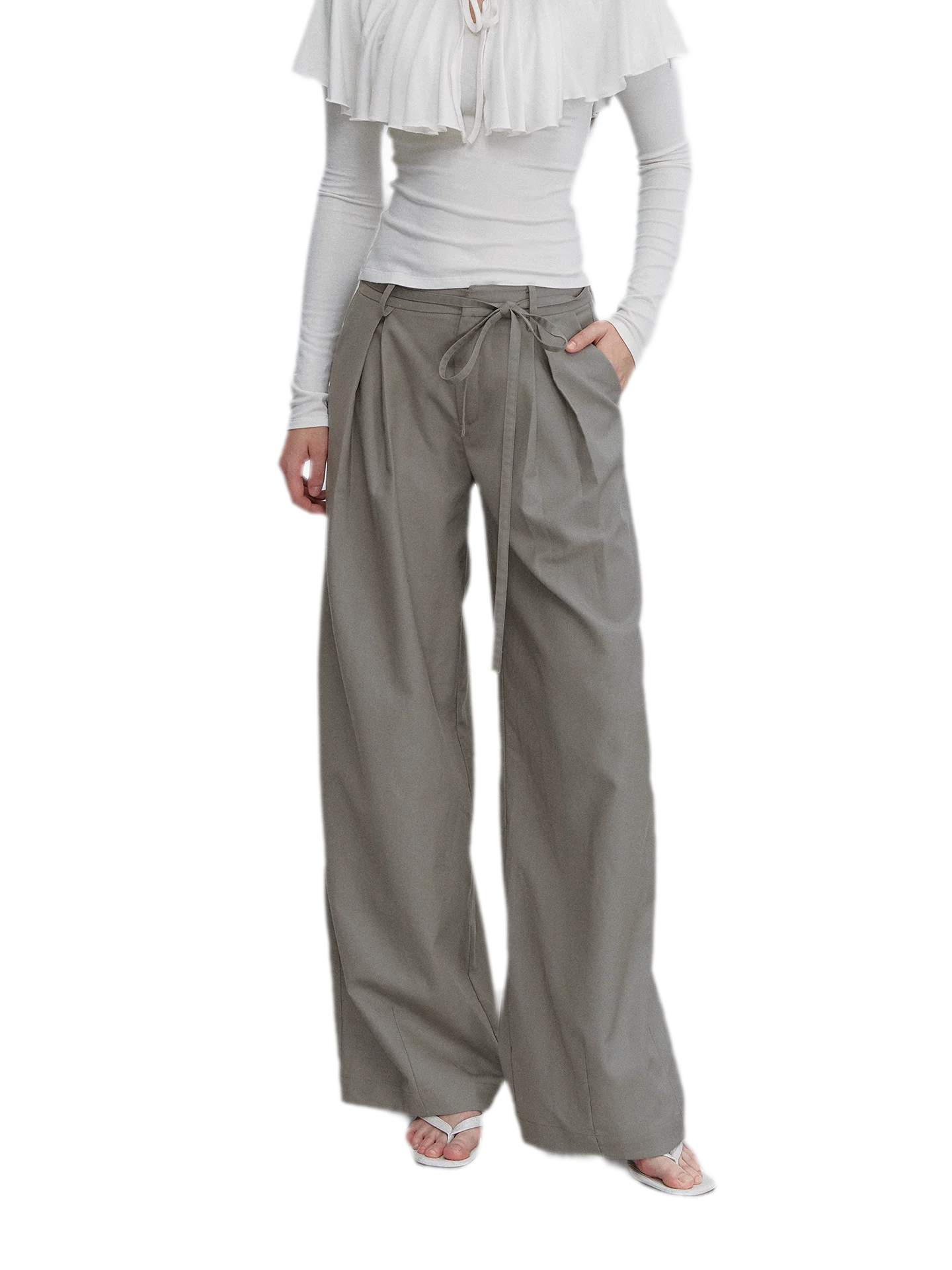 Bow Pleat Wide-Leg Pants
