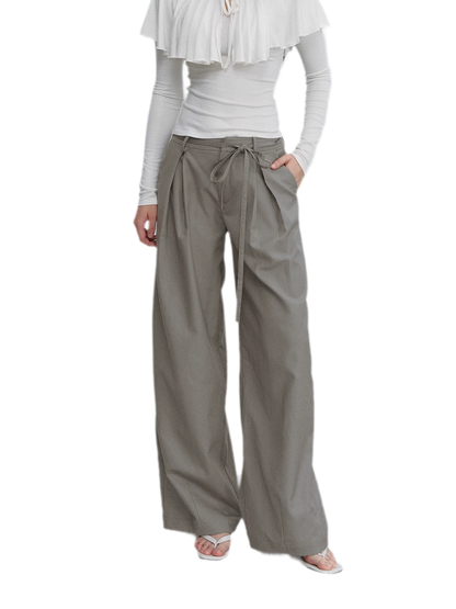 Bow Pleat Wide-Leg Pants