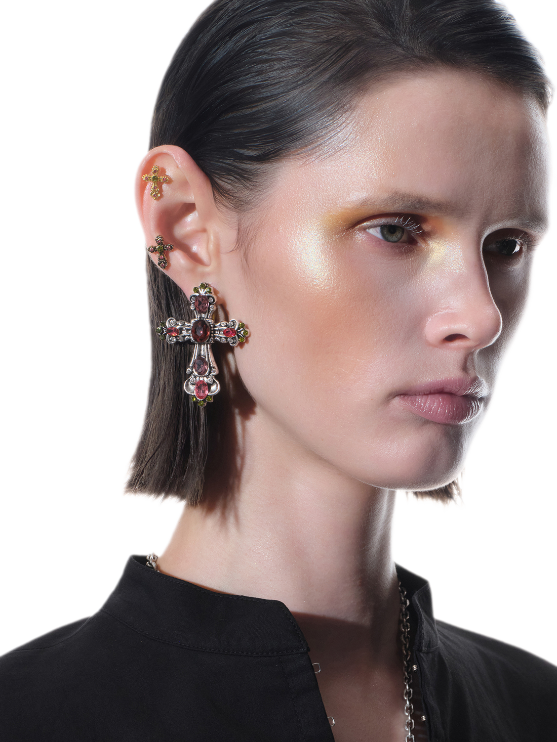 Baroque Crystal Cross Clip-On Earrings