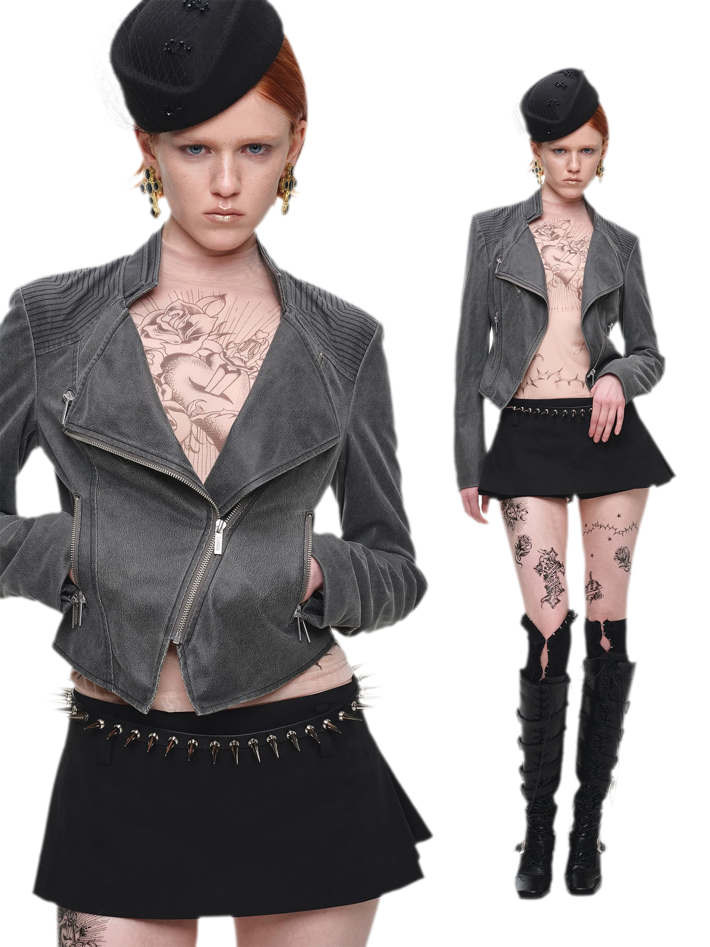 Washed Leather-Look Fitted Jacket