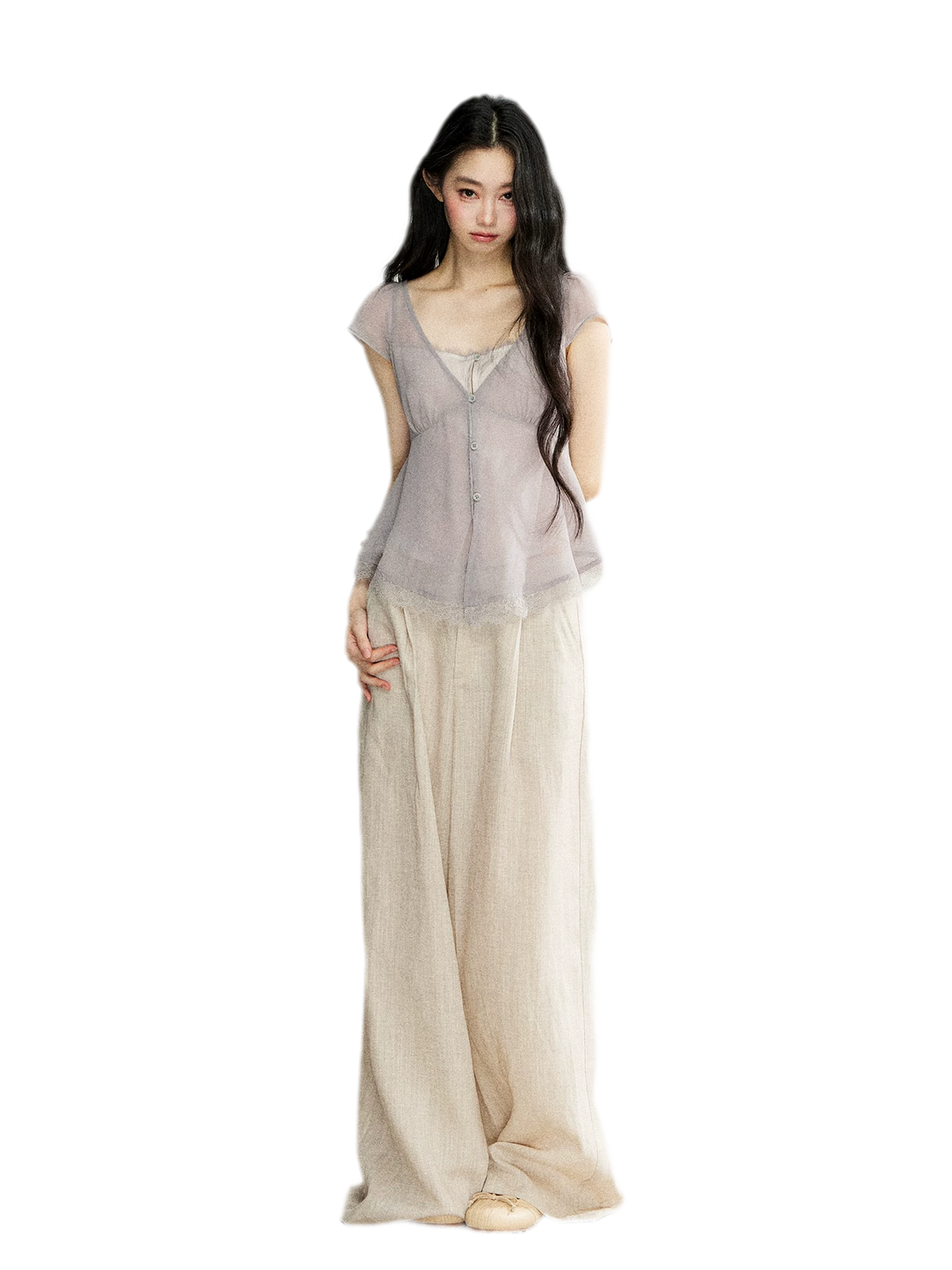 7SHIFTIN Lace Trim V-Neck T-Shirt – view 2