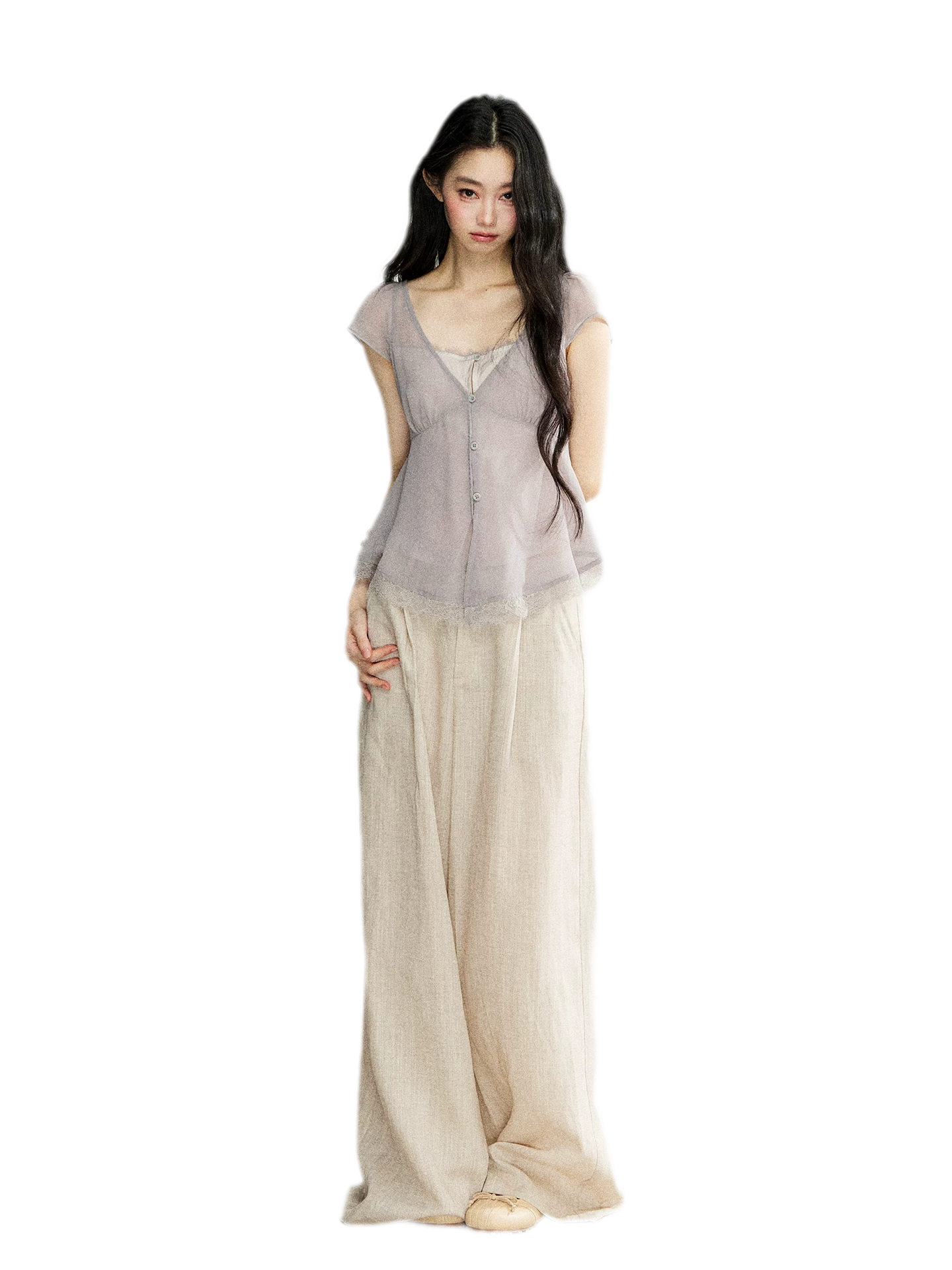 Lace Trim V-Neck T-Shirt
