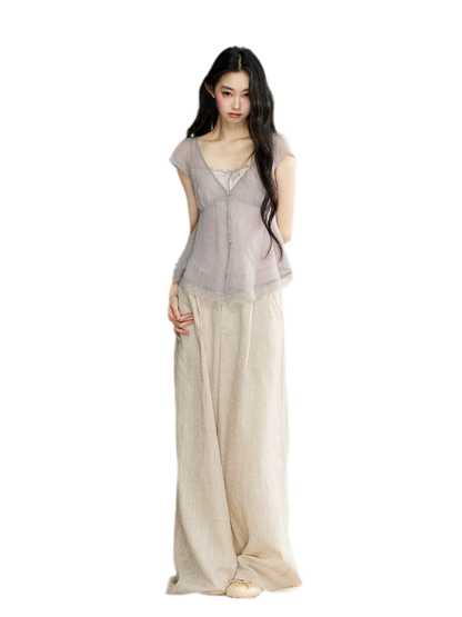 Lace Trim V-Neck T-Shirt