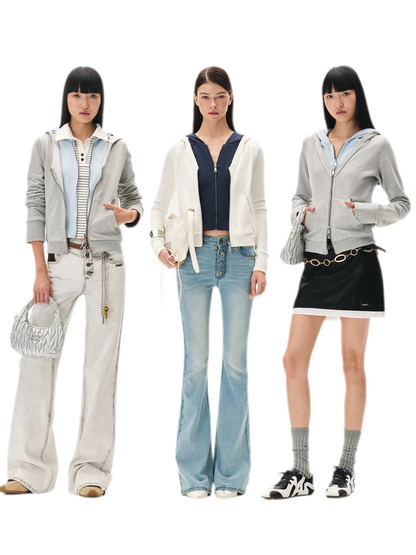 Paneled Faux-Two-Piece Hooded Sweatshirt
