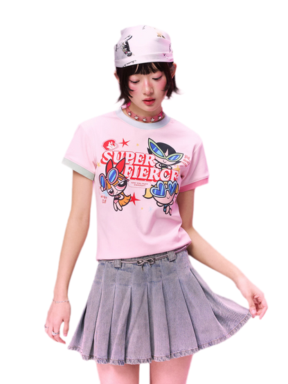 Contrast Print Fitted T-Shirt