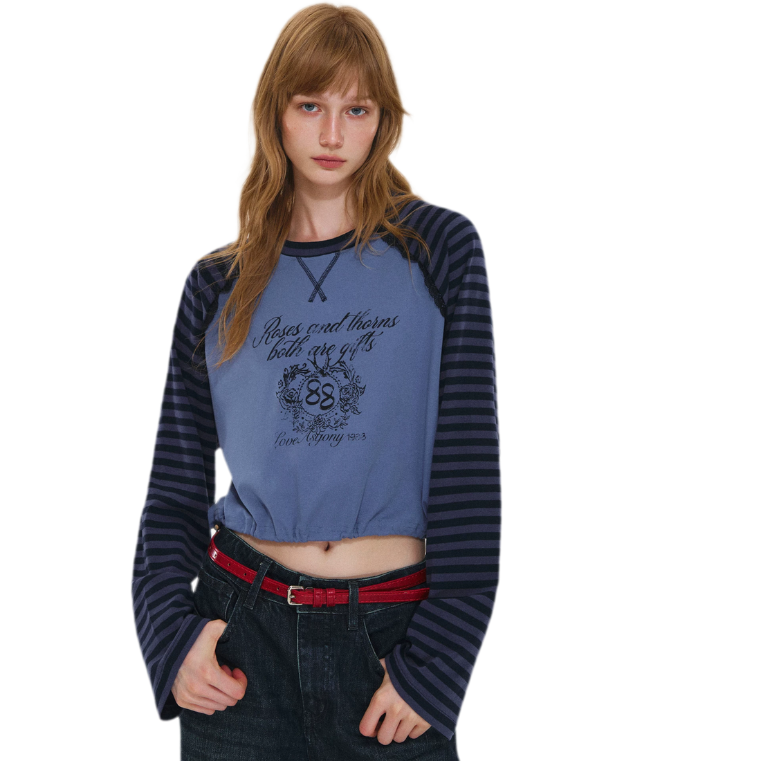 Cotton Raglan Cropped Long-Sleeve Top